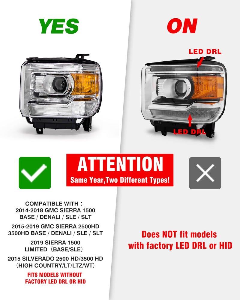 ADCARLIGHTS Headlights Assembly fit 2015 2016 2017 2018 2019 GMC Sierra 3500HD/ 2500HD Base/Denali/SLE/SLT / 14 15 16 17 18 GMC Sierra 1500 Headlamp Reflector Left+Right Side(No bulb included) - Image 2