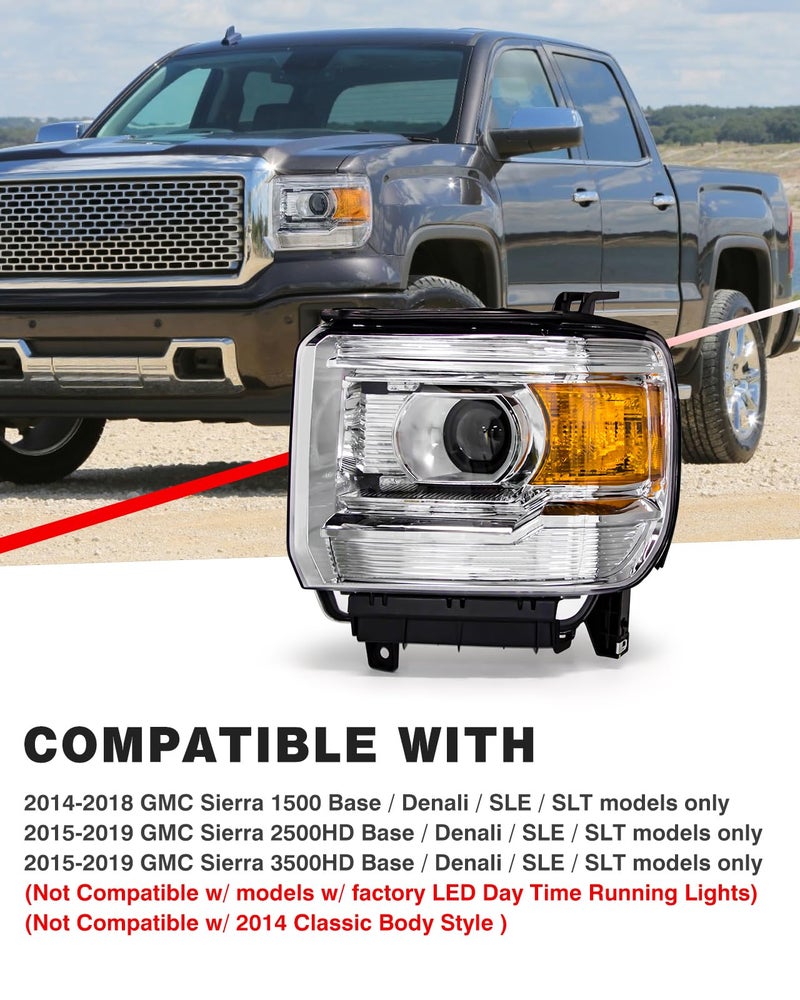ADCARLIGHTS Headlights Assembly fit 2015 2016 2017 2018 2019 GMC Sierra 3500HD/ 2500HD Base/Denali/SLE/SLT / 14 15 16 17 18 GMC Sierra 1500 Headlamp Reflector Left+Right Side(No bulb included) - Image 3