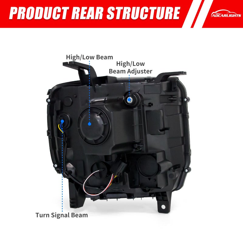 ADCARLIGHTS Headlights Assembly fit 2015 2016 2017 2018 2019 GMC Sierra 3500HD/ 2500HD Base/Denali/SLE/SLT / 14 15 16 17 18 GMC Sierra 1500 Headlamp Reflector Left+Right Side(No bulb included) - Image 4