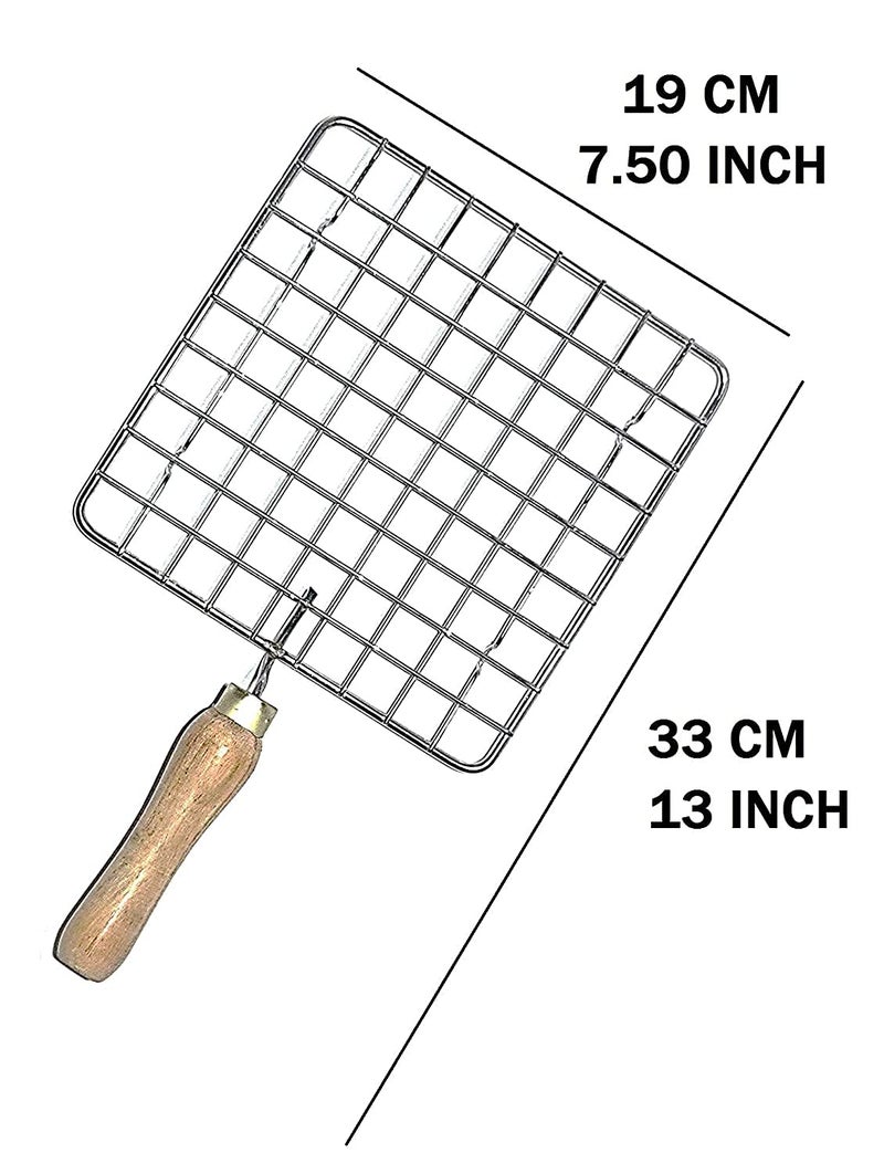 First Dream Stainless Steel Barbeque Square Papad Jali roti Roast Wire Grill Stand with Wooden Handle - Image 2