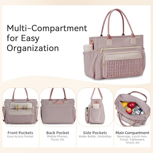 HSHRISH lunch box for women Insulated lunch bag women - LeakProof lunch tote bag With Adjustable shoulder straps and Side Pockets,Reusable cute cooler Bag For Work Picnic Pink - Image 3