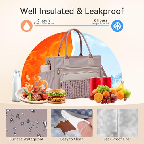 HSHRISH lunch box for women Insulated lunch bag women - LeakProof lunch tote bag With Adjustable shoulder straps and Side Pockets,Reusable cute cooler Bag For Work Picnic Pink - Image 5