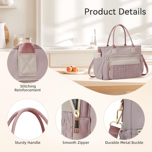 HSHRISH lunch box for women Insulated lunch bag women - LeakProof lunch tote bag With Adjustable shoulder straps and Side Pockets,Reusable cute cooler Bag For Work Picnic Pink - Image 4