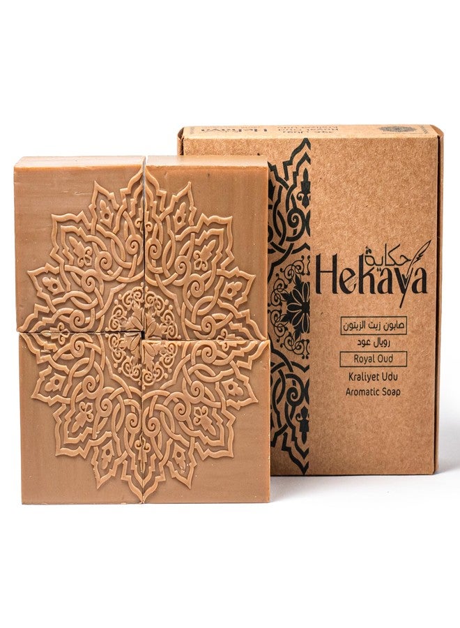 Hekaya Aleppo Soap Bar – Royal Oud Scented Pack of 4 Handmade Olive Oil Soap Bar – Gentle Cleanser for Face Body & Hair Natural, Moisturizing – 17.6oz Total - Image 1