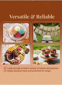 LENND Acacia Wood Cake Stand with Clear Acrylic Dome Cover, 6-in-1 Multifunctional Cake Holder, Serving Platter, Salad Bowl, Punch Bowl, Veggie Stand, Snack Tray  - Image 4