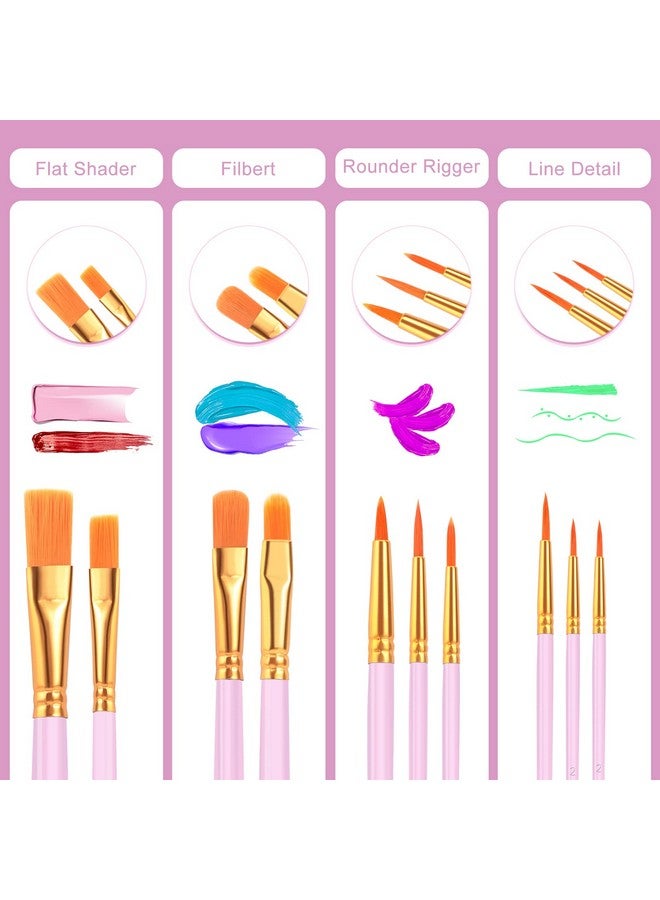 ESRICH Acrylic Paint Brushes Set 8Packs /80 Pcs Nylon Brush Head Suitable For Acrylic Oil Watercolor Rock Body Face Nail Art Perfect Suit Of Art Painting Best Gift For Kids Adult Drawing(Pink) - Image 3