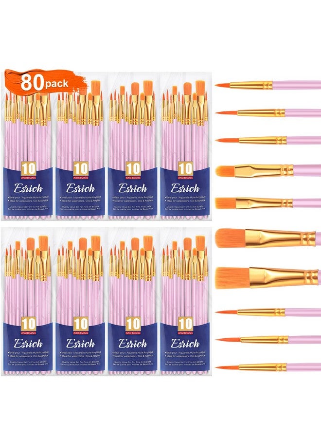 ESRICH Acrylic Paint Brushes Set 8Packs /80 Pcs Nylon Brush Head Suitable For Acrylic Oil Watercolor Rock Body Face Nail Art Perfect Suit Of Art Painting Best Gift For Kids Adult Drawing(Pink) - Image 1