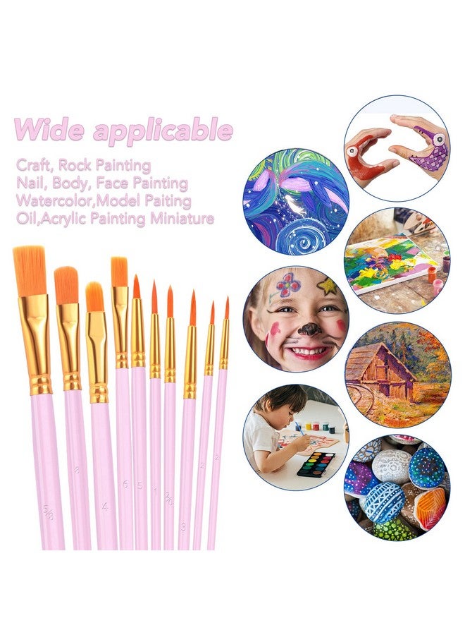 ESRICH Acrylic Paint Brushes Set 8Packs /80 Pcs Nylon Brush Head Suitable For Acrylic Oil Watercolor Rock Body Face Nail Art Perfect Suit Of Art Painting Best Gift For Kids Adult Drawing(Pink) - Image 5