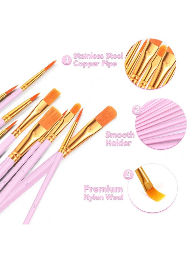 ESRICH Acrylic Paint Brushes Set 8Packs /80 Pcs Nylon Brush Head Suitable For Acrylic Oil Watercolor Rock Body Face Nail Art Perfect Suit Of Art Painting Best Gift For Kids Adult Drawing(Pink) - Image 4