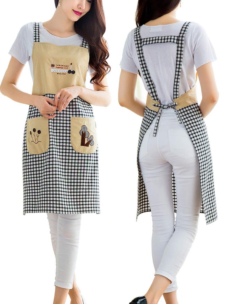 NEWGEM Cute Cooking Painting Apron with Pockets for Women Artist Chef Baking Gardening