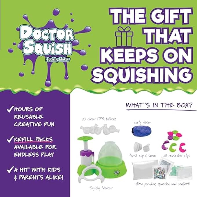 Doctor Squish صانع السكووشي، محطة جديدة لامعة مع جليتر، زينها بالكونفيتي، اللمعان وحبر ملون، مجموعة متنوعة من الأحجام، فقط أضف الماء لصنع سلايم خاص بك، للأعمار من 8 سنوات وما فوق - Image 3