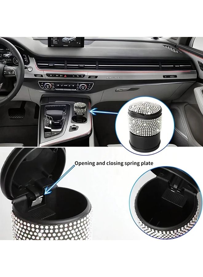 1pc Black Diamond Encrusted Car Ashtray with Lid Durable ABS Material Flash Drill Design Fits Most Cup Holders Easy to Clean Auto Interior Accessory - Image 3