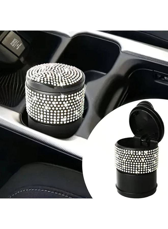 1pc Black Diamond Encrusted Car Ashtray with Lid Durable ABS Material Flash Drill Design Fits Most Cup Holders Easy to Clean Auto Interior Accessory - Image 2