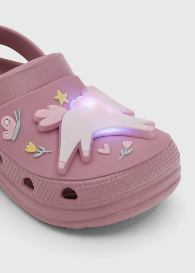 Matalan Girls Pink Unicorn Light Up Clogs