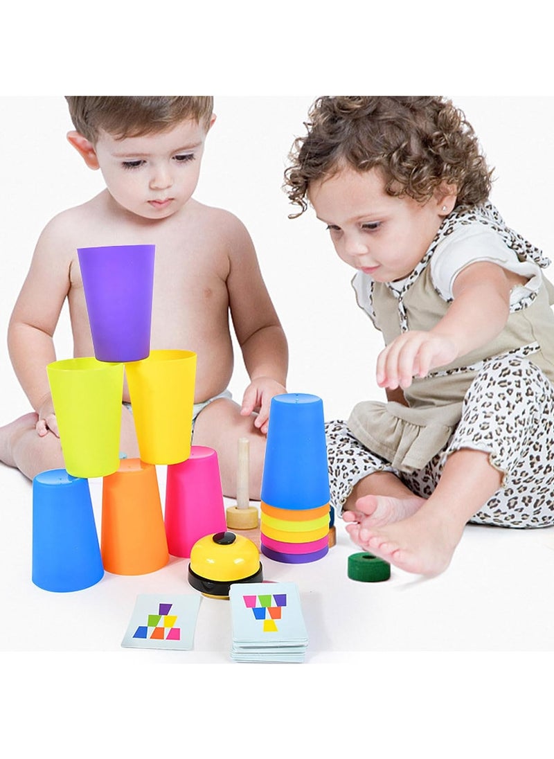 Quick Cups Game，Stacking Cups Toy Educational Toys，Classic Speed Match Cups Games for Parent-Child Interactive Stacking Cups Game with 50 Picture Cards, 12 Cups and Bell  - Image 2