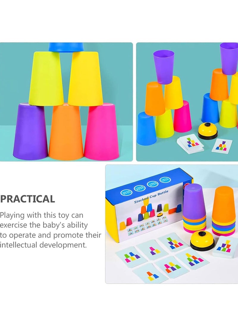 Quick Cups Game，Stacking Cups Toy Educational Toys，Classic Speed Match Cups Games for Parent-Child Interactive Stacking Cups Game with 50 Picture Cards, 12 Cups and Bell  - Image 3