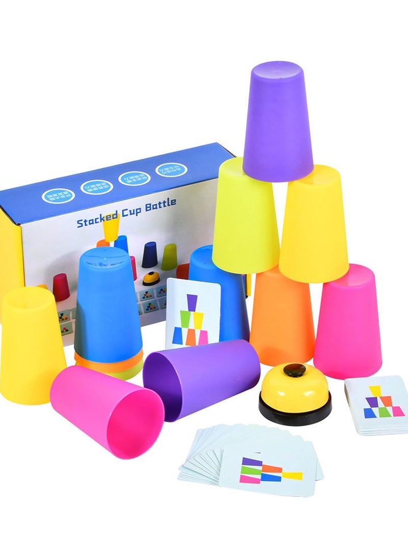 Quick Cups Game，Stacking Cups Toy Educational Toys，Classic Speed Match Cups Games for Parent-Child Interactive Stacking Cups Game with 50 Picture Cards, 12 Cups and Bell  - Image 1