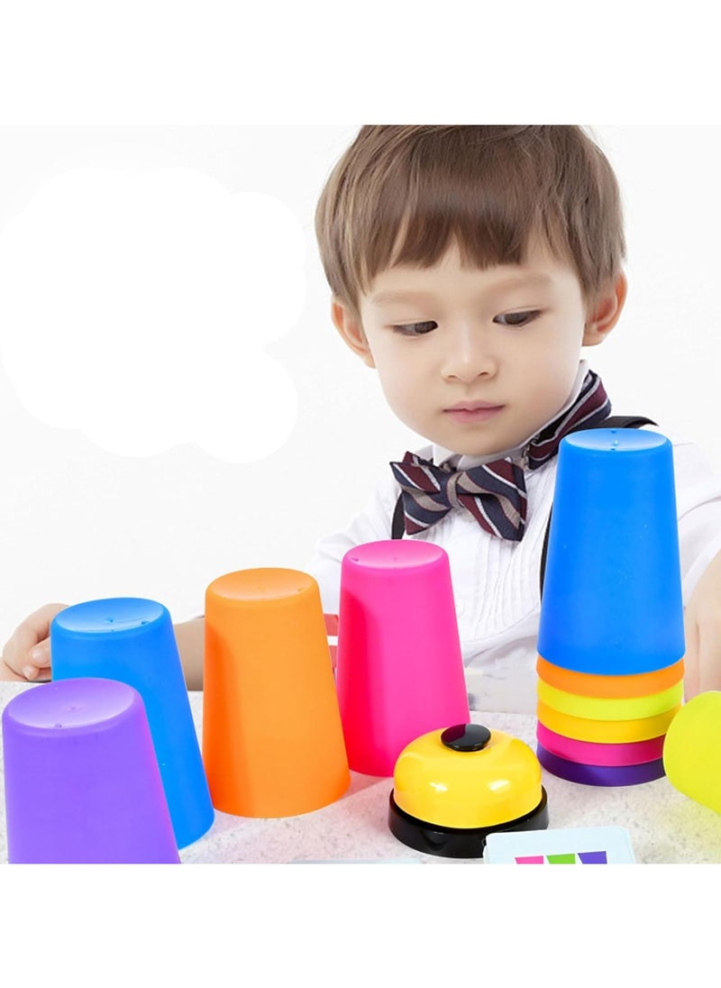 Quick Cups Game，Stacking Cups Toy Educational Toys，Classic Speed Match Cups Games for Parent-Child Interactive Stacking Cups Game with 50 Picture Cards, 12 Cups and Bell  - Image 4