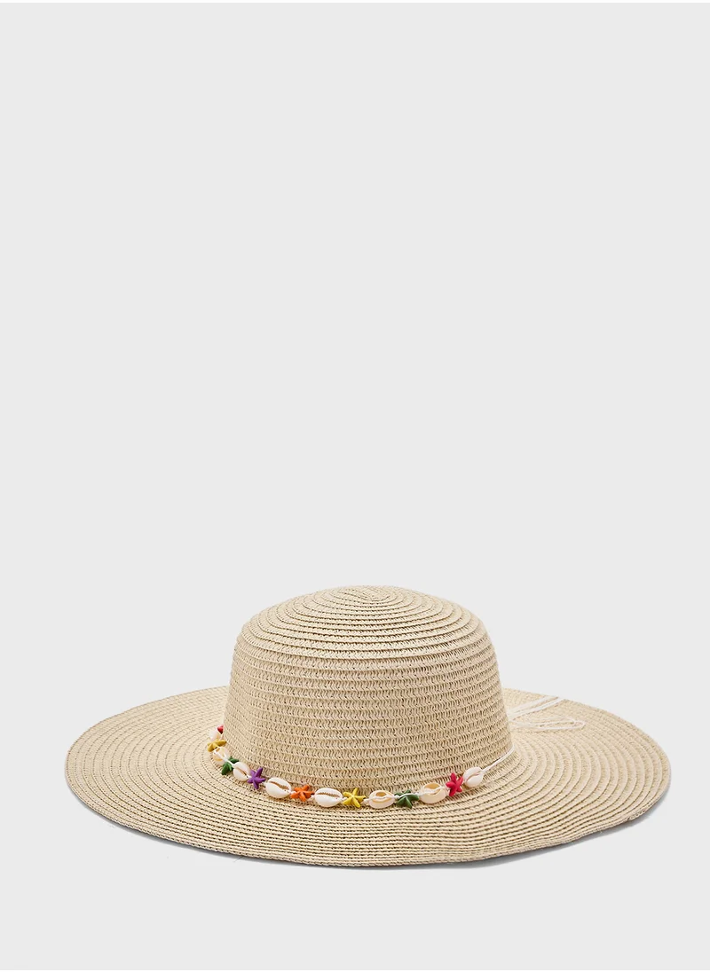 جينجر Shell Detail Wide Brim Hat