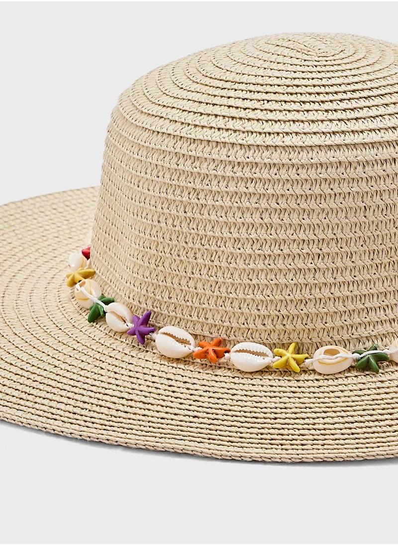 جينجر Shell Detail Wide Brim Hat