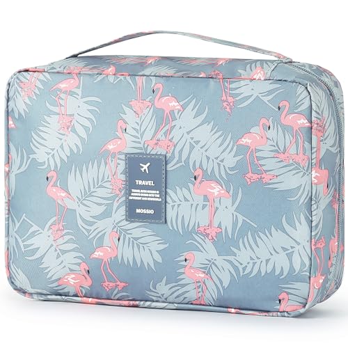 Mossio Hanging Toiletry Bag with Sturdy Hook - Large Portable Cosmetic Makeup Travel Organizer for Men & Women Grey Flamingo - Image 1