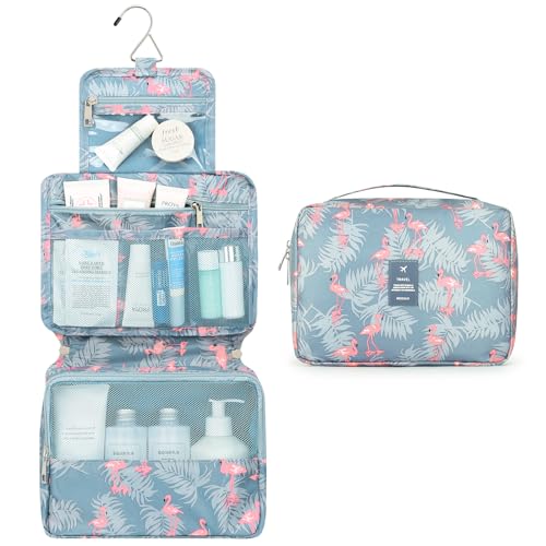 Mossio Hanging Toiletry Bag with Sturdy Hook - Large Portable Cosmetic Makeup Travel Organizer for Men & Women Grey Flamingo - Image 2