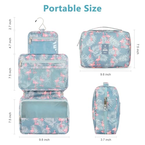 Mossio Hanging Toiletry Bag with Sturdy Hook - Large Portable Cosmetic Makeup Travel Organizer for Men & Women Grey Flamingo - Image 4