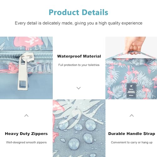 Mossio Hanging Toiletry Bag with Sturdy Hook - Large Portable Cosmetic Makeup Travel Organizer for Men & Women Grey Flamingo - Image 5