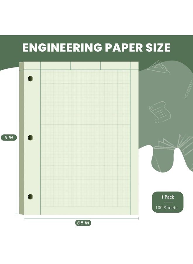 Aidunmis Engineering Paper 8.5 x 11, 100 Sheets Top Glue Binding Engineering Notebook, 5x5 Quad Ruled Graph Paper, 3-Hole Punched Engineering Computation Pad 8.5 x 11, Green Tint Engineering Paper Notebook - Image 2