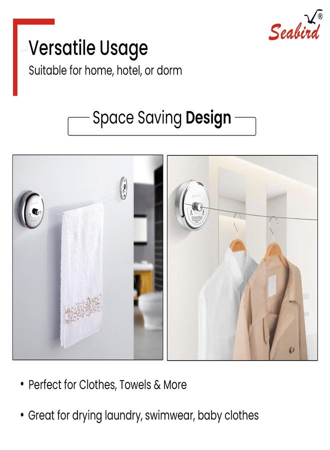 SEABIRD® Premium Retractable Clothesline | Stainless Steel Wall-Mounted Laundry Drying Line | Durable, Rust-Proof & Lockable Rope for Indoor & Outdoor Use (Silver) - Image 5
