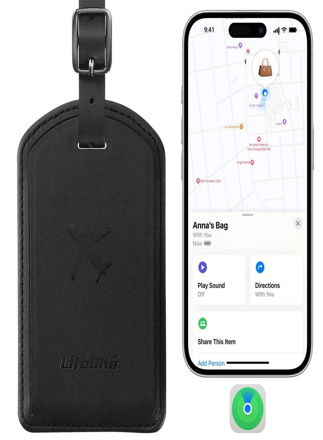 LifeChé Newest Luggage Tags Built-in Anti-Loss Tracker, Luxury Leather Luggage Tags for Suitcase, Travel Bags, Backpacks, Travel Organizer for Lost Baggage Prevention (Black) - Image 1