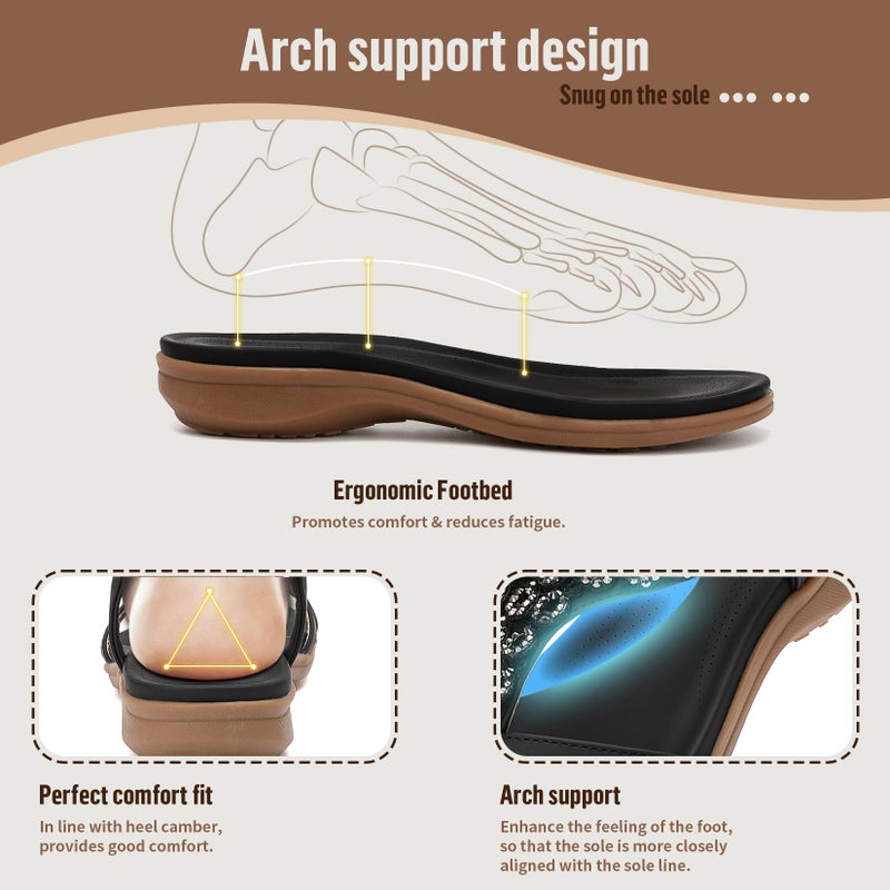 Littleplum Womens Sandals Arch Support Slingback Rhinestone Dressy Sandals Comfort Summer Shoes Ankle Strap Elastic Flats for Beach Walking Casual Black Size 8.5 - Image 3