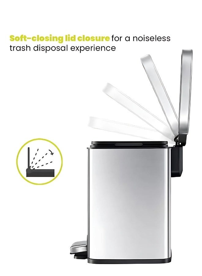 EKO سلة المهملات EKO المصنوعة من الفولاذ المقاوم للصدأ بدواسة سعة 12 لترًا باللون الفضي - Image 4