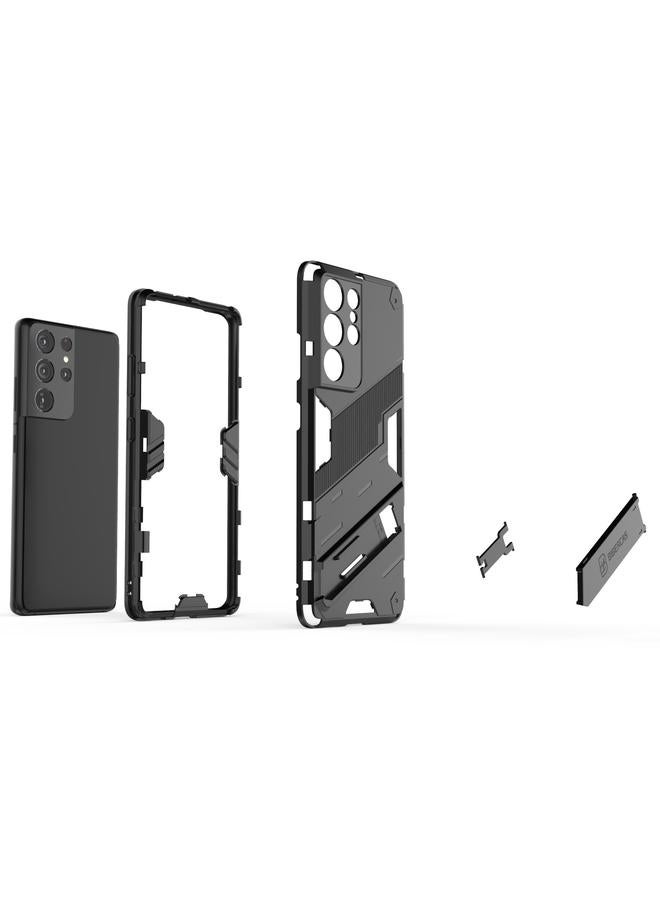 S-TOP Case For Samsung Galaxy S21 Ultra 5G Punk Armor 2 in 1 PC + TPU Shockproof Case with Invisible Holder - Image 3