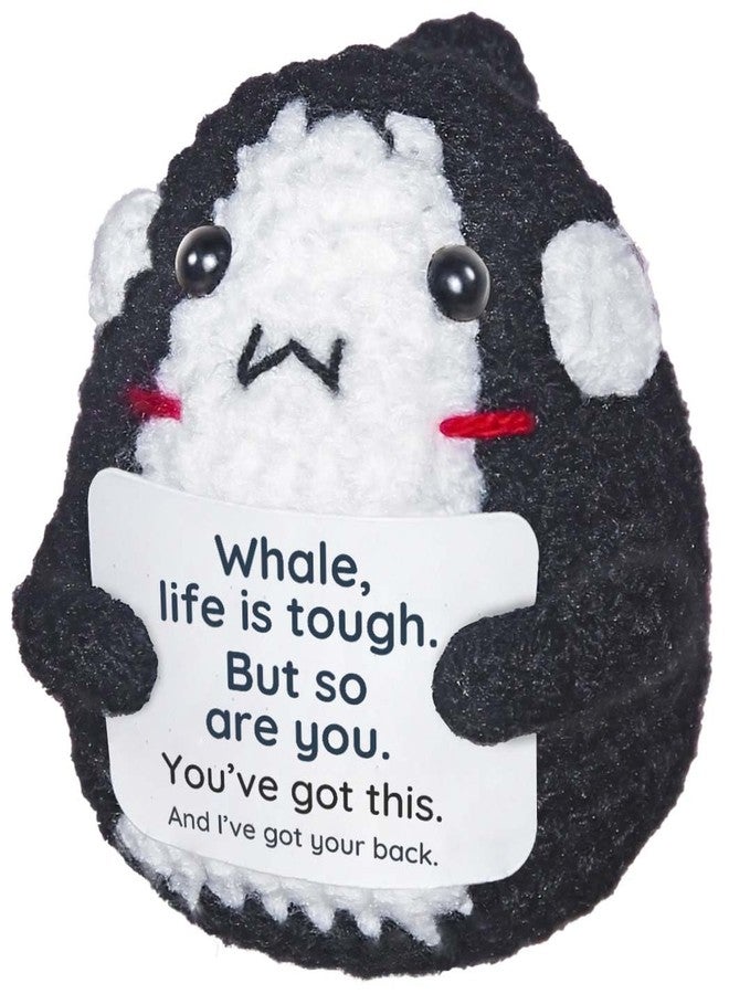 Krinisou Encouragement Orca Gift for Women Men, Thinking of You Gift for Friend Coworker, Cute Crochet Killer Whale with Positive Card, Life is Tough But So are You Desk Decor - Image 1