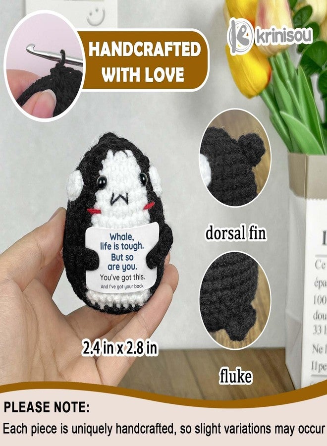 Krinisou Encouragement Orca Gift for Women Men, Thinking of You Gift for Friend Coworker, Cute Crochet Killer Whale with Positive Card, Life is Tough But So are You Desk Decor - Image 2