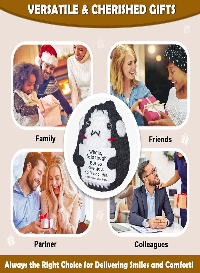 Krinisou Encouragement Orca Gift for Women Men, Thinking of You Gift for Friend Coworker, Cute Crochet Killer Whale with Positive Card, Life is Tough But So are You Desk Decor - Image 4
