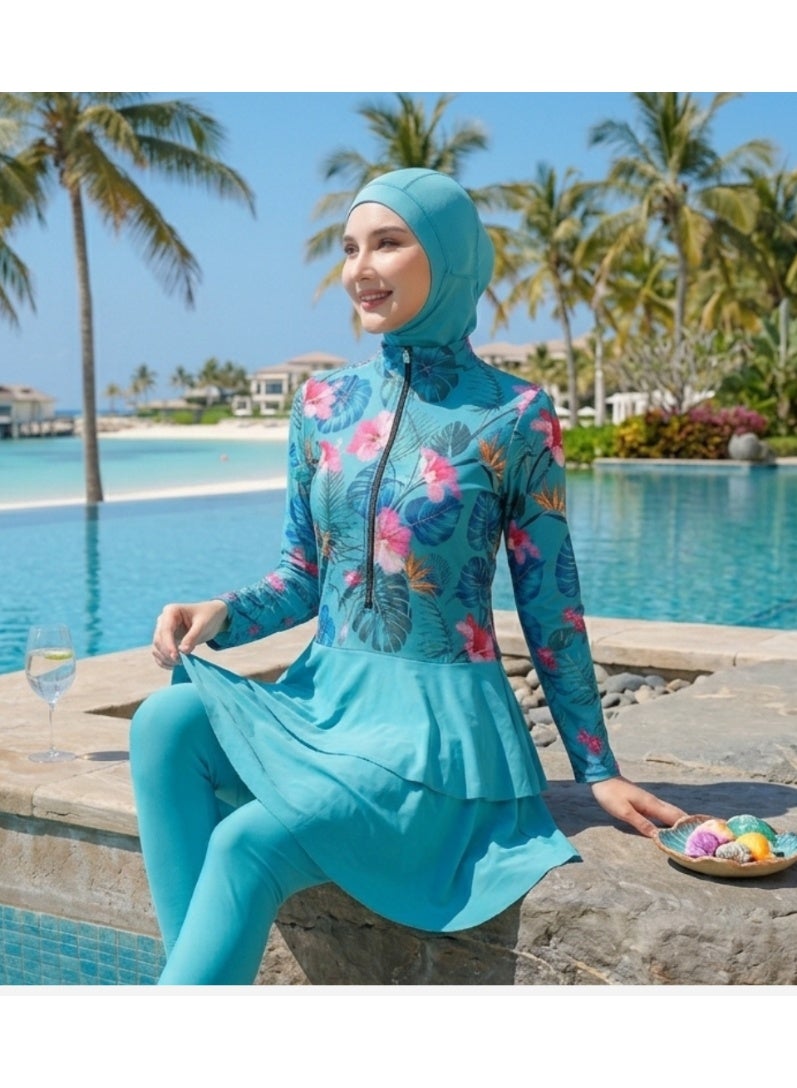 SPALL Modest Muslim Swimsuit for Women Full Coverage Burkini Set with Long Sleeve Rash Guard, Leggings, Skirt & Hijab Cap - Image 5