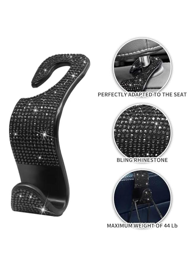 Arabest Car Purse Hook Bling Car Headrest Hook for Women Girls, 4 Packs Auto Back Seat Hangers Rear Headrest Hook for Purse, Bag, Handbag, Grocery (Black) - Image 2