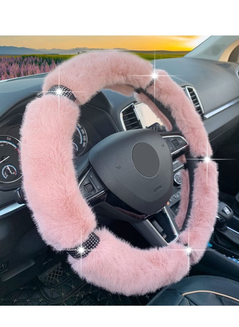 Steering Wheel Cover,Fluffy Cover with Bling Rhinestone, Universal 15 Inch Car Interior Accessories for Women Ladies Girls SUV,Cars,Trucks - Image 1