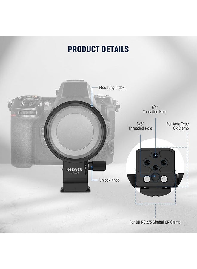 Neewer Neewer Rotatable Collar Mount Plate for Nikon Z8 Z7 II Z6 II Z5 FTZ II Adapter, Fast Horizontal to Vertical Camera Tripod Lens Mount Ring Compatible with DJI RS 3/2 & Arca Quick Release System, CA058  - Image 4