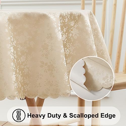 Smiry Round Table Cloth, Waterproof Heavy Duty Vinyl Tablecloths, Wipeable Washable Table Cover for Kitchen and Dining Room (Beige, 60" Round) - Image 4