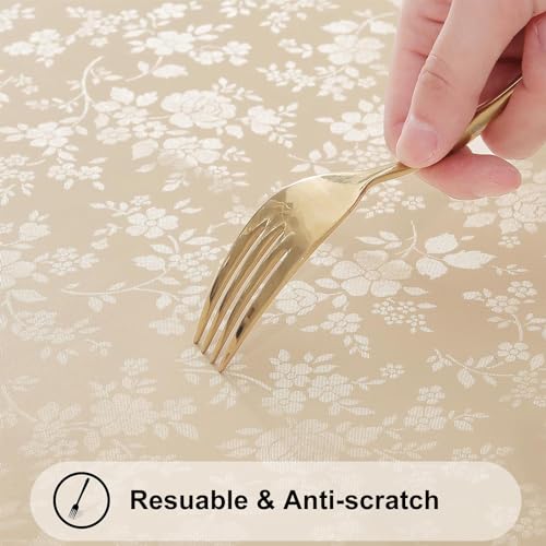 Smiry Round Table Cloth, Waterproof Heavy Duty Vinyl Tablecloths, Wipeable Washable Table Cover for Kitchen and Dining Room (Beige, 60" Round) - Image 5