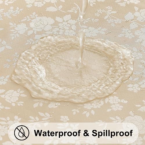 Smiry Round Table Cloth, Waterproof Heavy Duty Vinyl Tablecloths, Wipeable Washable Table Cover for Kitchen and Dining Room (Beige, 60" Round) - Image 2
