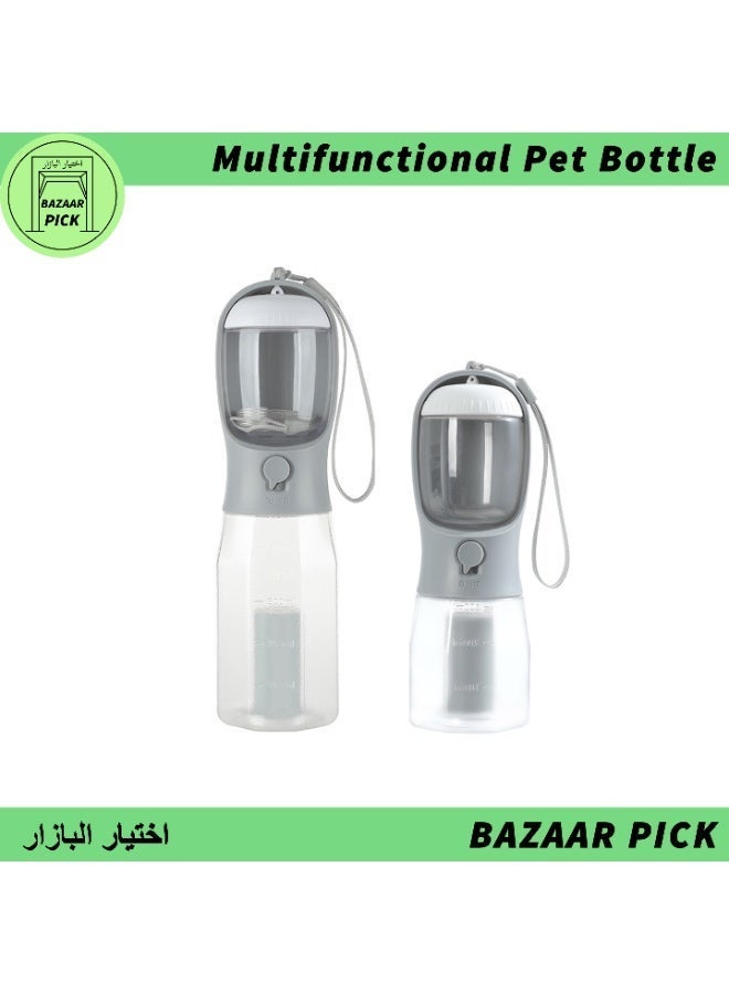 Pet Water Food and Waste Bag Container for Cats and Dogs Portable Outdoor Travel Bottle 3 in 1 White 600ml - Image 1