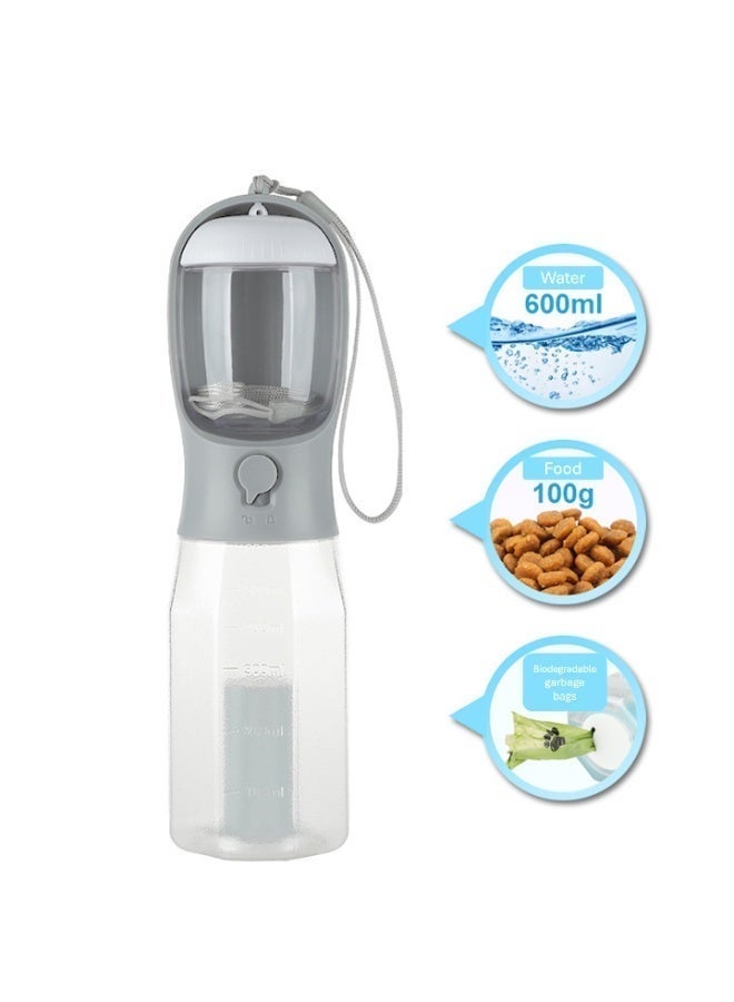 Pet Water Food and Waste Bag Container for Cats and Dogs Portable Outdoor Travel Bottle 3 in 1 White 600ml - Image 2
