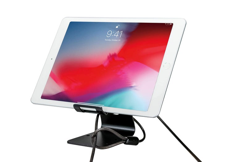 CTA Digital Security Desktop Stand - CTA Tablet Desktop Security Kit with Display Stand and Theft-Deterrent Cable, Scratch Resistant Base, and Compact Metal Security Plate for Tablets and Phones (PAD-TDSK) - Image 1