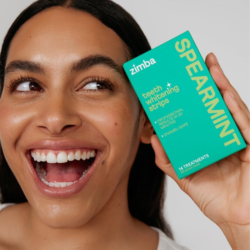Zimba Spearmint Flavored Teeth Whitening Strips | Vegan, Enamel Safe Hydrogen Peroxide Teeth Whitener for Coffee, Wine, Tobacco, and Other Stains | 14 Day Treatment | Spearmint - Image 5