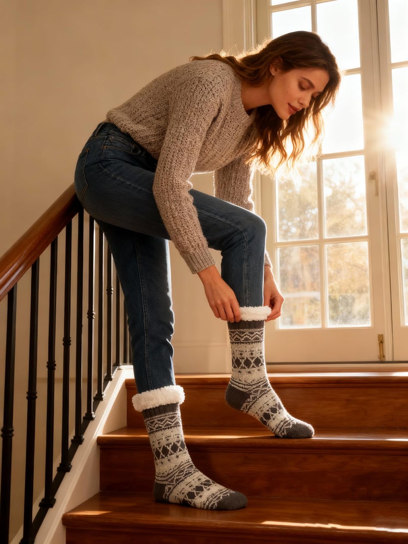 Cozylook Slipper Socks for Women Non Slip Fuzzy Thermal Cabin Socks Winter Warm Stocking Stuffers Size LXL - Image 3