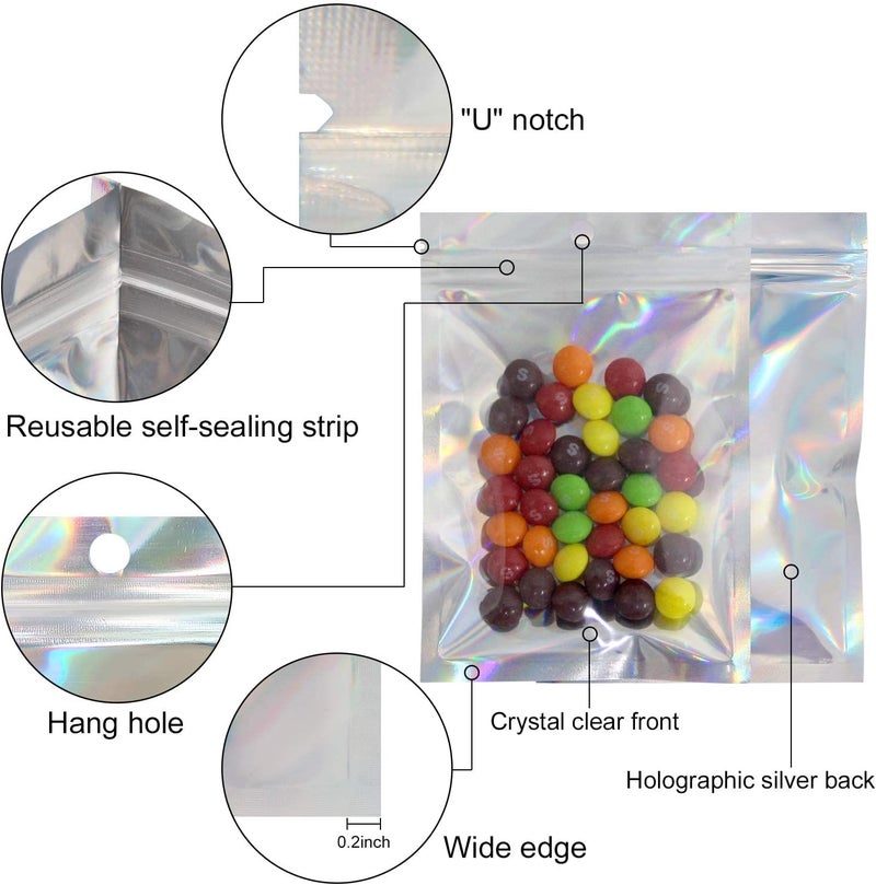 EgticLive 100 Pack Resealable Holographic Bags for Small Business, Iridescent Mylar Bags with Clear Front Smell Proof Foil Packing Pouches for Multipurpose Storage (7.9 X 10.2 inches) - Image 5